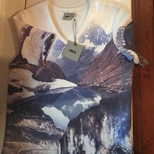 Asos V Neck T-Shirt with Mountain Print